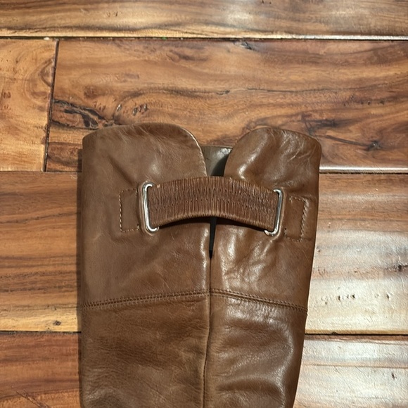 Ladies 9 West Olishao Tall Wedge Boots. Color Saddle - Picture 8 of 10